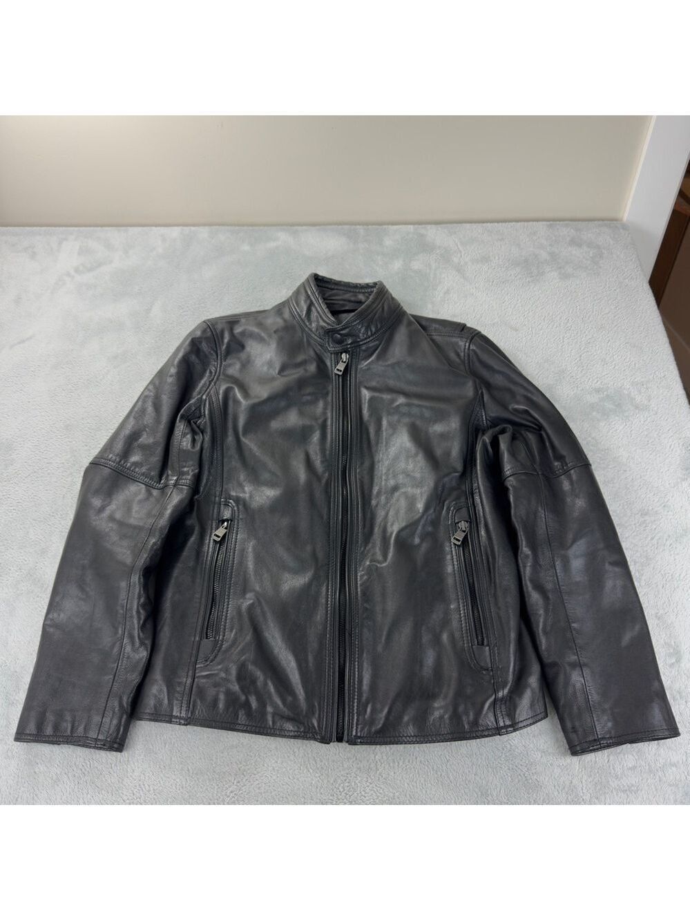 Andrew Marc Men's Size Medium 100% Black Soft Leather Jacket Full Zip AM8A1353